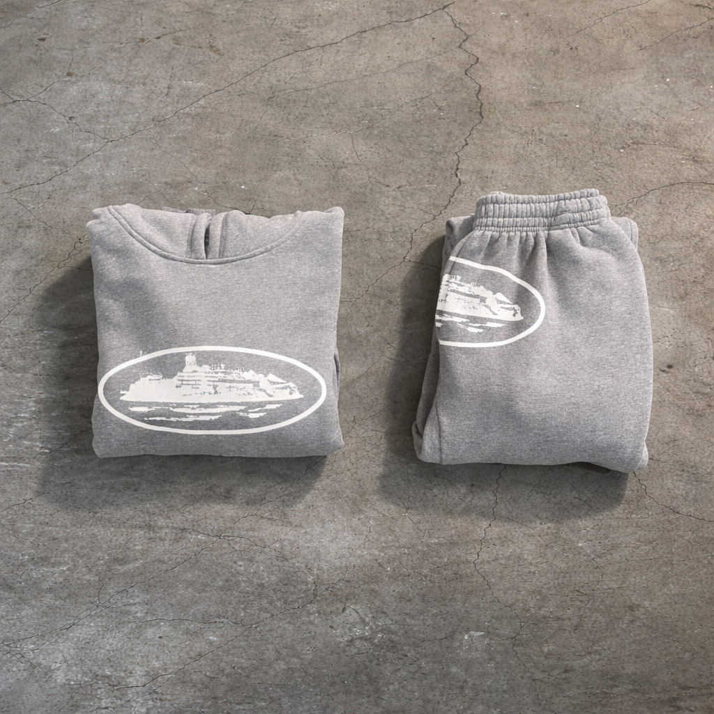 Corteiz Alcatraz Hoodie Tracksuit Set – Grey