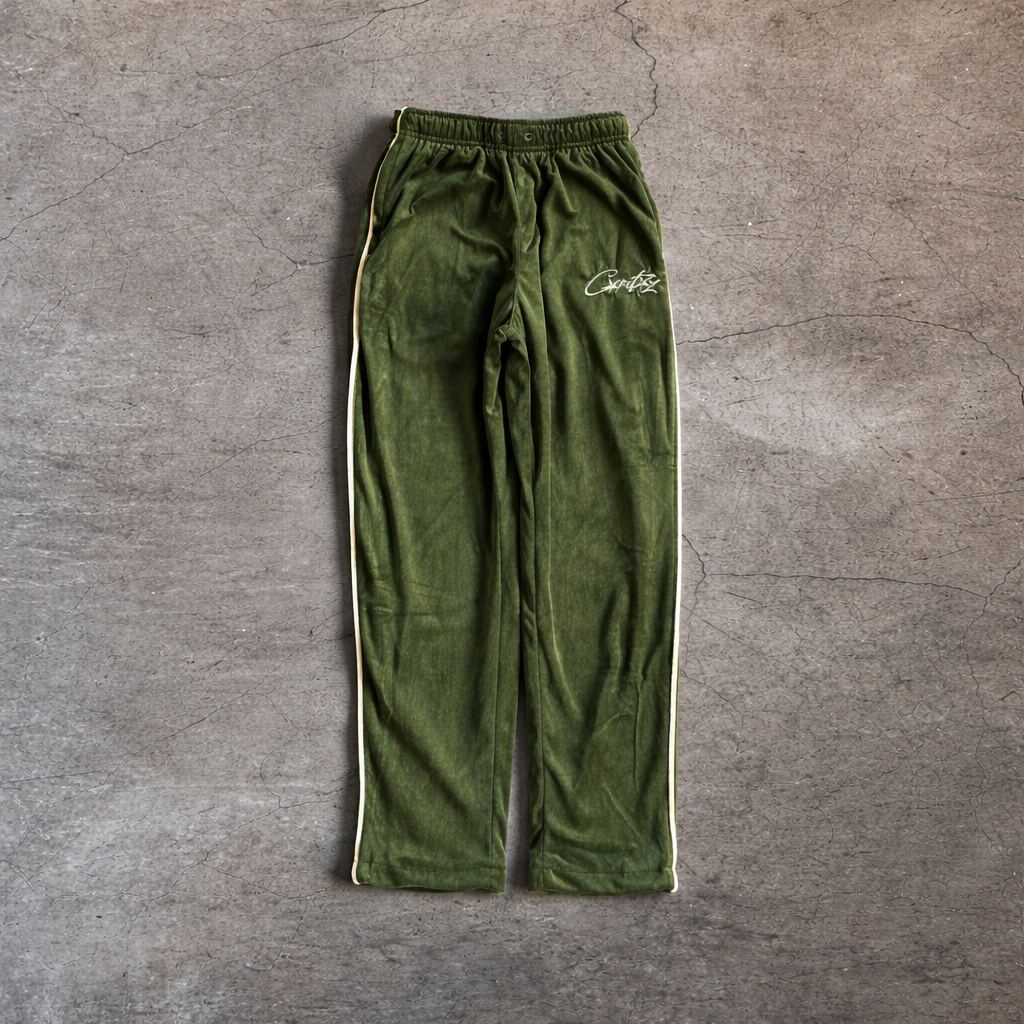 Corteiz VVS Velour Tracksuit Bottoms – Green